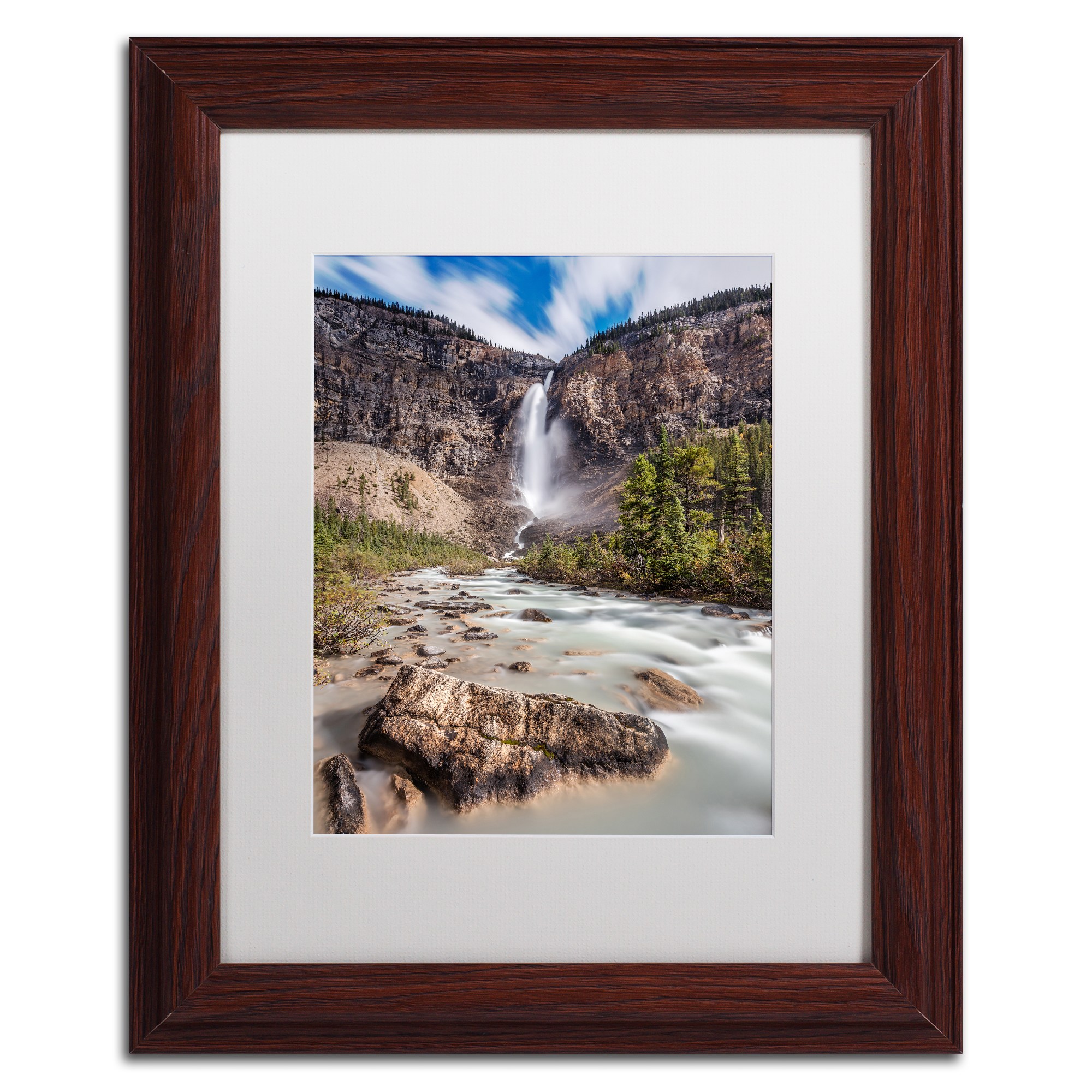 Trademark Fine Art 'Takakkaw Falls' Canvas Art by Pierre Leclerc, White Matte, Wood Frame