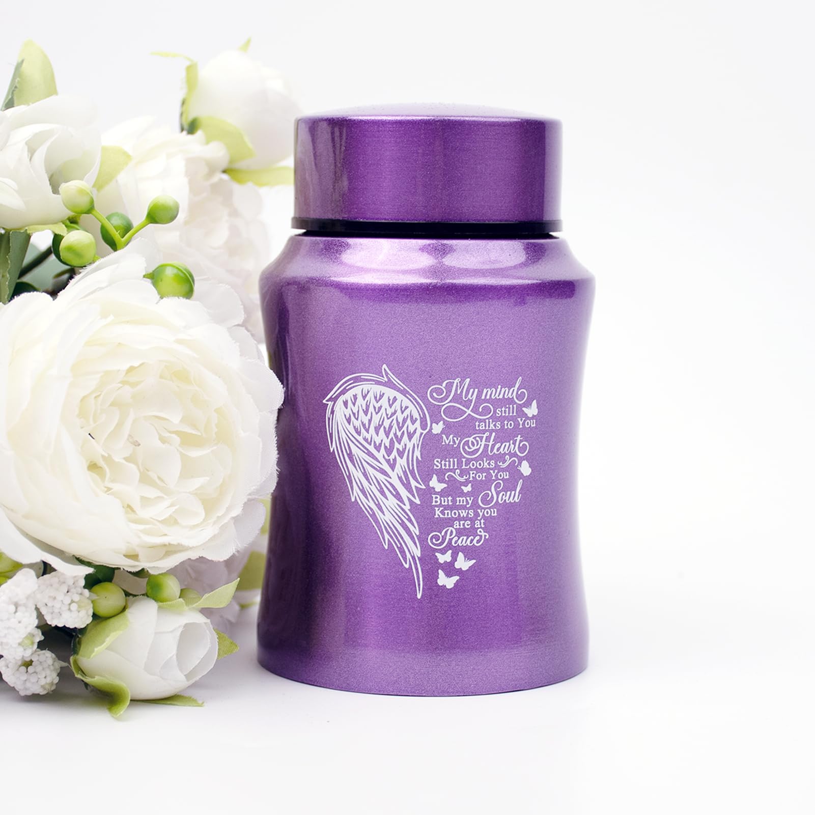 4.5 Inches Small Urn for Human Ashes Small Keepsake Urn Heart Wing Pattern Memorial Ashes Container Stainless Steel Mini Cremation Urn Ashes Urn-Purple