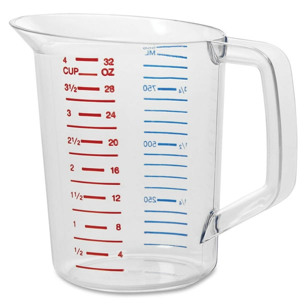 Rubbermaid Commercial Products Bouncer Taza Medidora Transparente 4 Tazas/1 Cuarto De Galón Transparente Fuerte Grado Alimenticio Para Usar Con -40 Grados F A 212 Grados F Fácil Lectura Para Ingredien