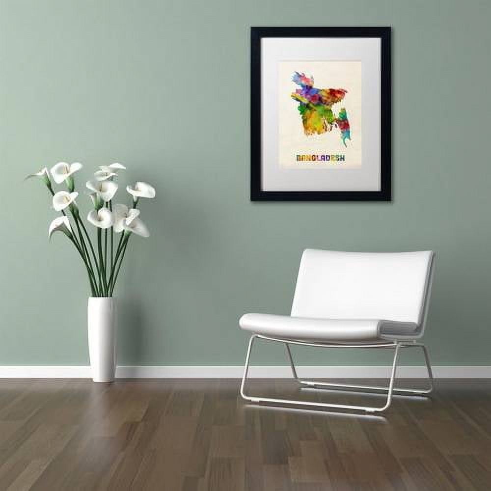 Trademark Fine Art 'Bangladesh Watercolor Map' Canvas Art by Michael Tompsett, White Matte, Black Frame