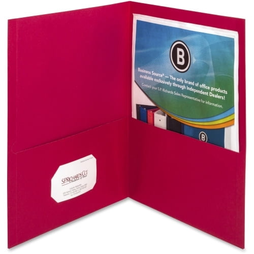 Business Source Two-Pocket Folders with Business Card Holder 