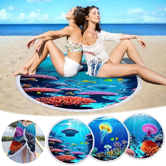 Vwrxbz Oversized 60-Inch Round Microfiber Beach Towel - Quick Dry, Sandproof, Colorful Print, Luxury Soft Turkish Beach Towel for Sand-Free Beach, Swimming, Picnic, Blanket Mat