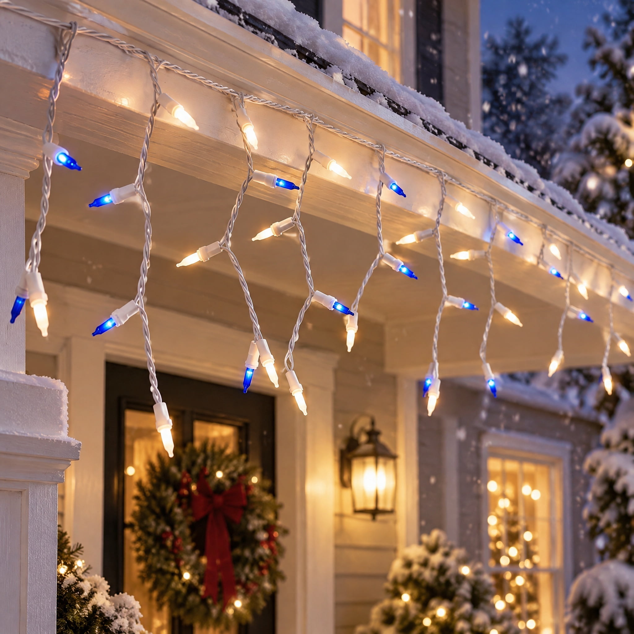 Indoor/Outdoor 200-Count LED Twin-Cicle Christmas Icicle Lights, Frost White and Blue, White Wire, 9', by Holiday Time