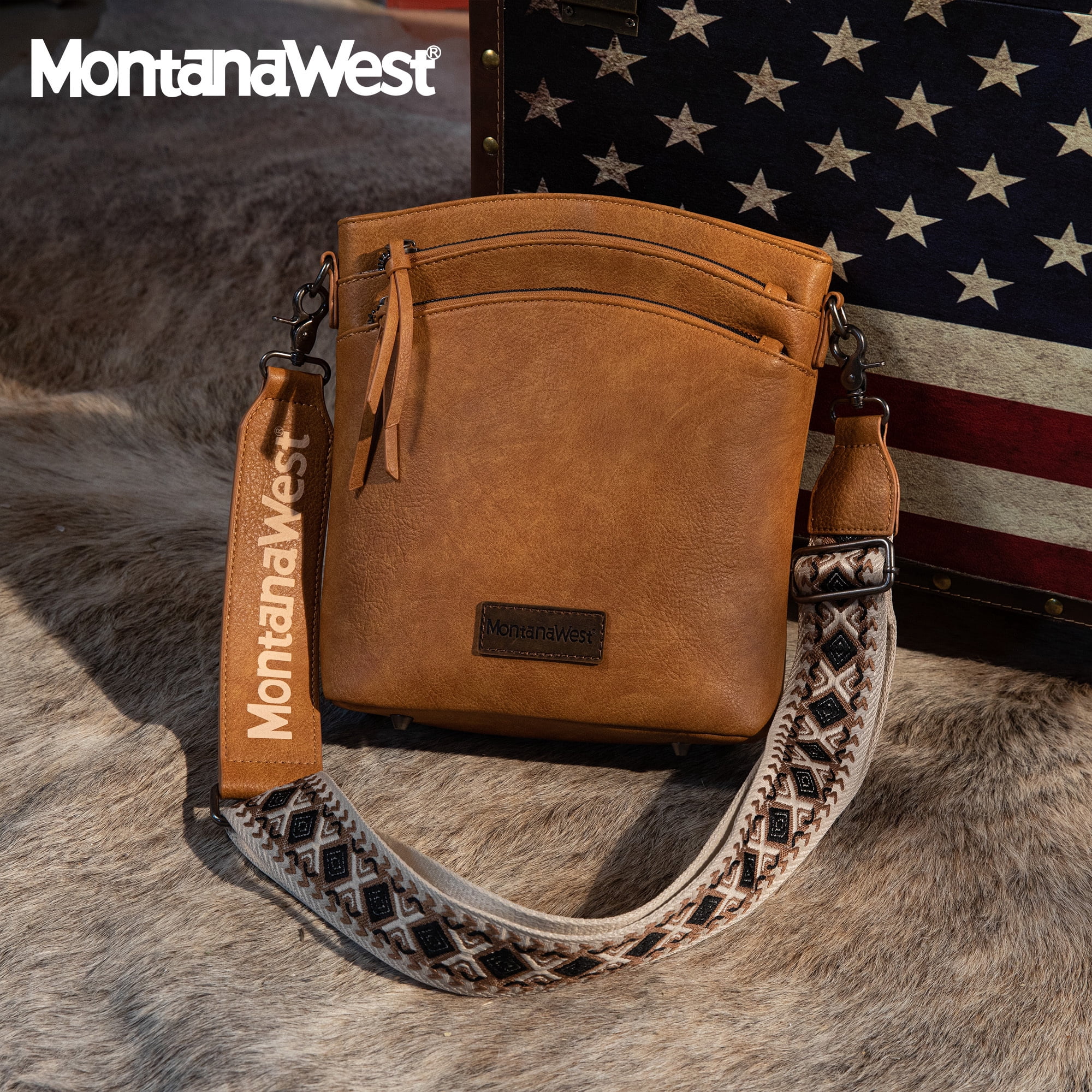 Montana West Crossbody Purses and Handbags for Women Double Compartments Cross Body Bag with Adjustable Strap, Brown