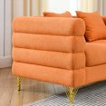 thumbnail image 4 of Modern Streamline 3 Seater Sofa with 3 Lumbar Pillows and Gold Polished Metal Legs, Comfort Teddy Fabric Couch with Solid Wood Frame, Deep Seating Sectional Sofa for Livingroom Bedroom Office, Orange, 4 of 8