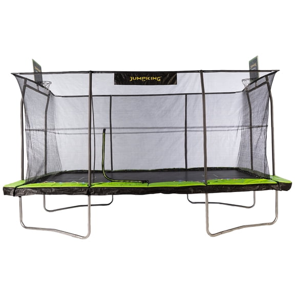 JumpKing 10’x15' Trampoline w/ 2 Basketball Hoops, Court Print & LED Lights