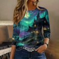 thumbnail image 6 of Womens 3/4 Sleeve Crew Neck Halloween T Shirts Shirts Thanksgiving Autumn Graphic Tee Tops Blue L, 6 of 7