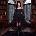 thumbnail image 3 of Witch Women's Halloween Fancy-Dress Costume, Gothic Halloween Dress, Off the Shoulder Dress with Butterfly Sleeves, Lace Trim Irregular Hem Medieval Renaissance Costume Gown for Halloween Party, 3 of 8