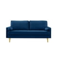 thumbnail image 4 of 65-Inch Navy Velvet Loveseat Sofa with Cushions, Modern Minimalist Metal Legs, Comfortable 2-Seater for Living Room or Bedroom, Stylish Soft Fabric Couch, 4 of 6