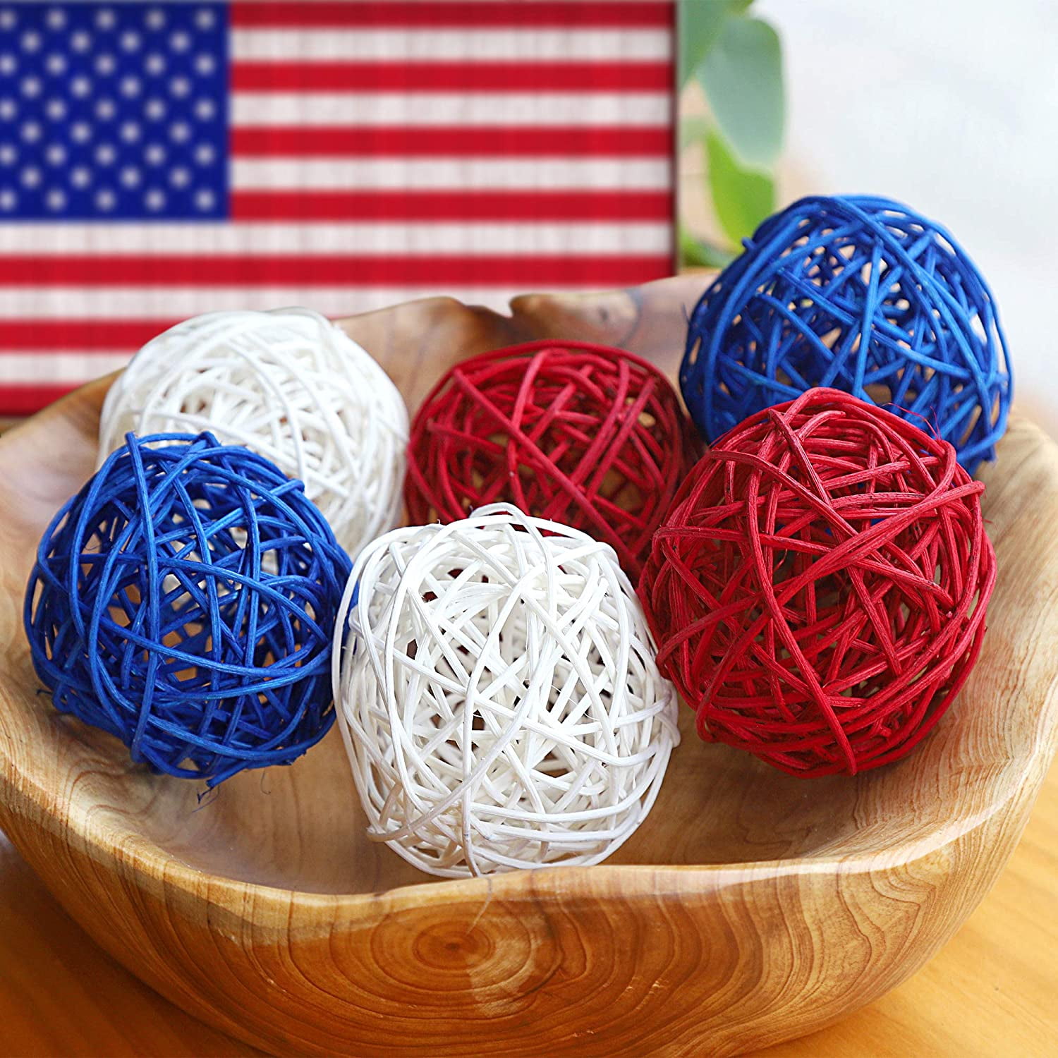 6pcs Rattan Wicker Ball Decorative Orbs for Party Home Ornaments Accessory 