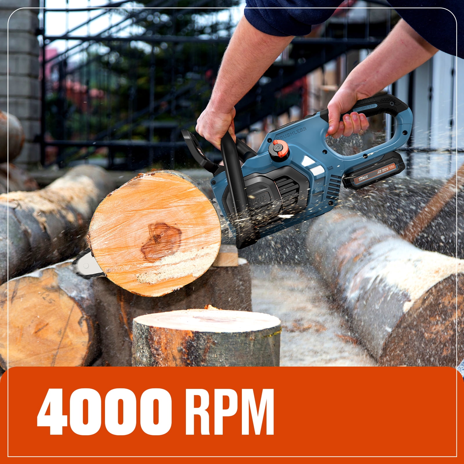 SENIX 20V 10-inch Brushless Cordless Chainsaw with Automatic Oiler, Tool-Free Chain Tension, 2.5Ah Battery & Charger Included, CSX2-M