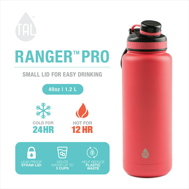 MUHU TAL Ranger 64 oz Black Solid Print Stainless Steel Water Bottle with  Wide Mouth Lid (Coral)