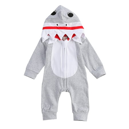 

Musuos Baby Boys Girls Cartoon Shark Long Sleeve Hooded Jumpsuit Zipper Romper Outfit