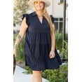 thumbnail image 5 of Elegant Navy Blue Plus Size Dress with Collared V Neck and Flutter Sleeves | [ZhiHiMeRi] | (US 14W-16W)1X, 5 of 12