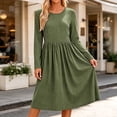 thumbnail image 5 of Bosfbaoi Dresses for Women Round Neck Long Sleeve Striped High Waist Flowy Midi Dress, 5 of 7