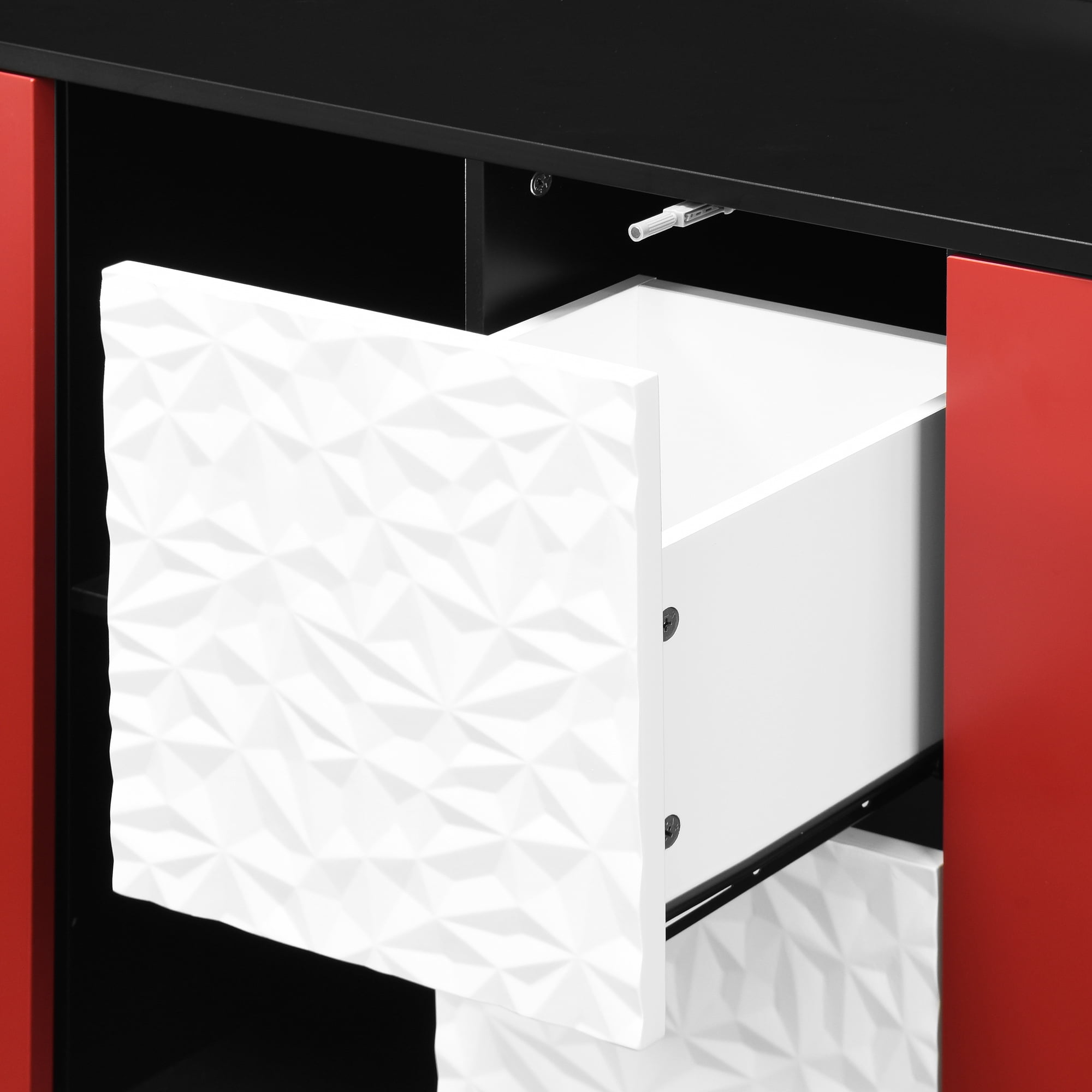 Noble House Sideboard Buffet Cabinet with 2 Drawers and Open Compartments, Black and Red