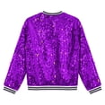 thumbnail image 6 of Linjinx Kids Girls Sequin Bomber Jacket Zipper Lightweight Long Sleeve Sparkle Jackets Outerwear Purple 12, 6 of 7