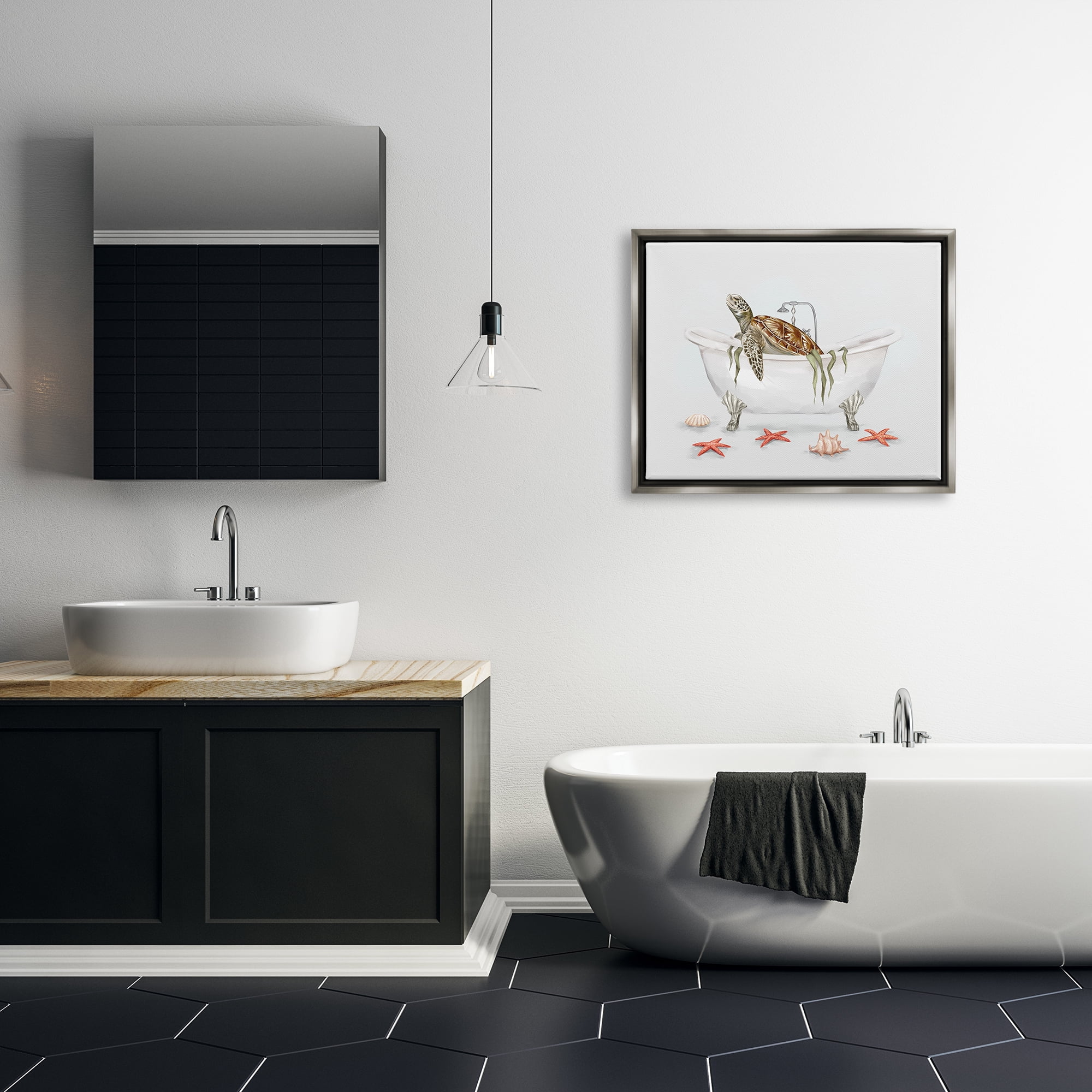 Stupell Nautical Turtle Bathtub Bathing Animals & Insects Painting Gray Floater Framed Art Print Wall Art