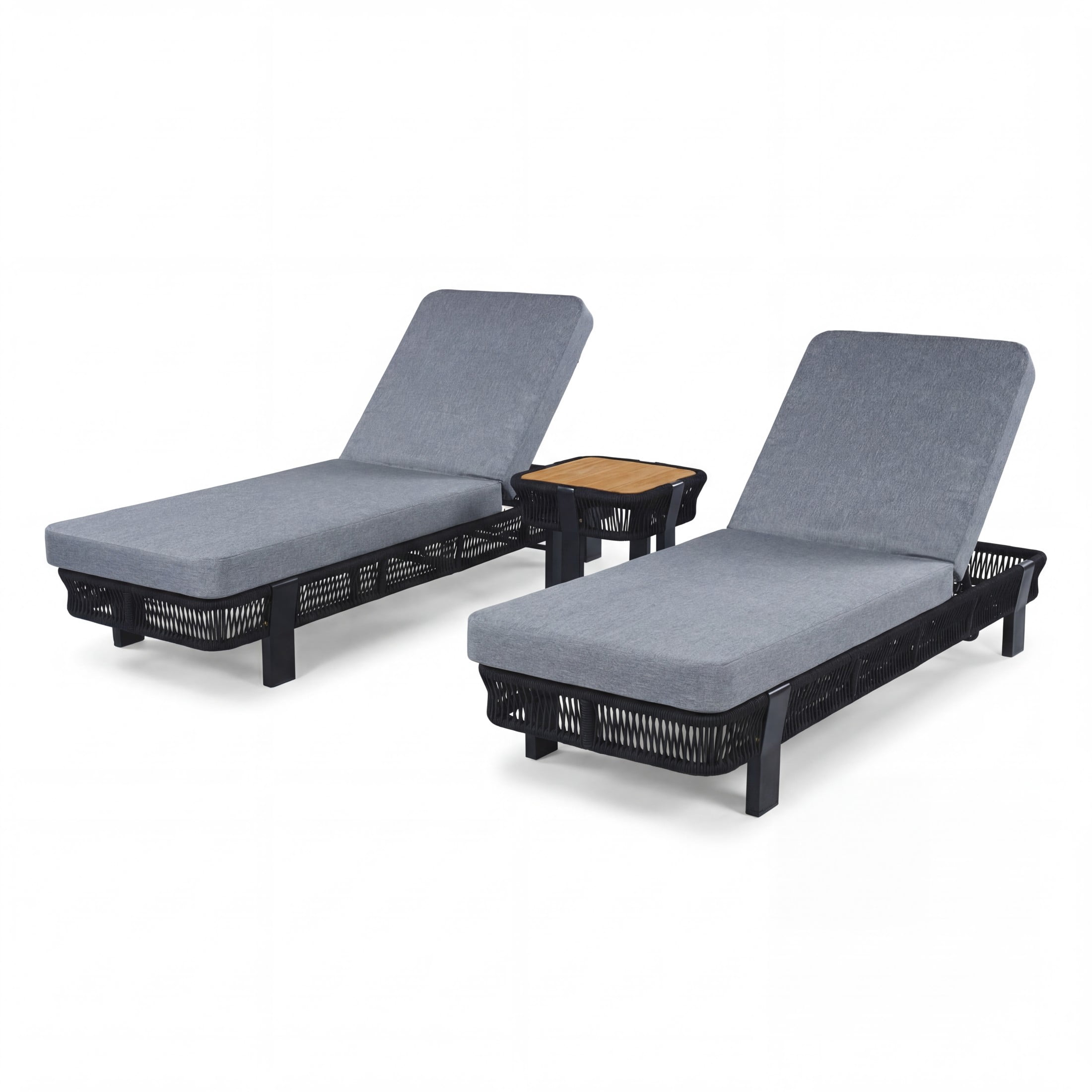 Christopher Knight Home 5-Piece Boho Outdoor Chaise Lounge Set with Table and Cushion, Gray+Black