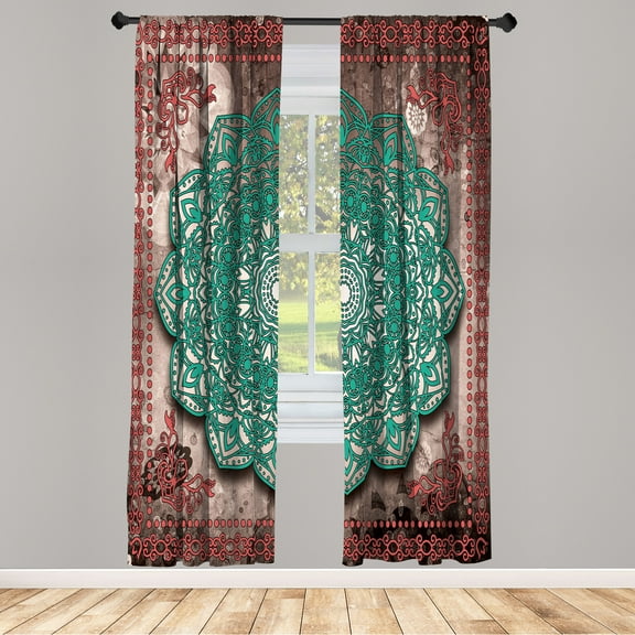 Ambesonne Ethnic Curtains, Mystic Mandala Artwork Boho, Pair of 28"x84", Maroon
