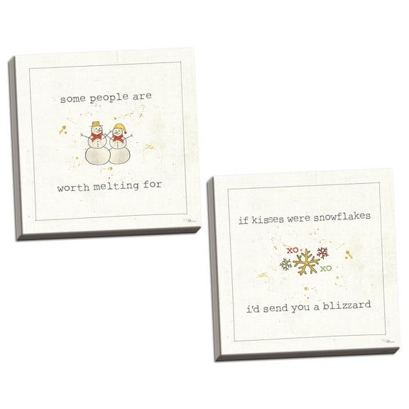 Gango Home Decor Contemporary Christmas Cuties IV & V by Pela Studio (Ready to Hang); Two 16x16in Hand-Stretched Canvases