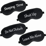 wonima66 4 Pieces Funny Eye Mask for Sleep Soft Satin Eye Mask Blackout Blindfold with Adjustable Strap Silk Cover Out Lights for Women Men Travel, Nap, Meditation (Black with Black Words)