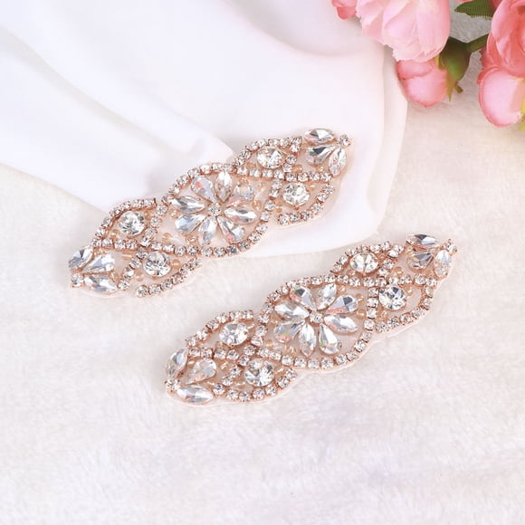 CHICHUMID 2Pcs Women Girdle Dress Applique Rhinestone Embellishments Rosy Golden for Evening Prom Clothes