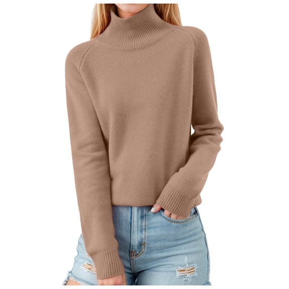 ManxiVoo Women's Elegant Turtleneck Pullover Sweater Long Sleeve Knitted Jumper Loose Fit for Winter Casual Wear and Comfort L Size