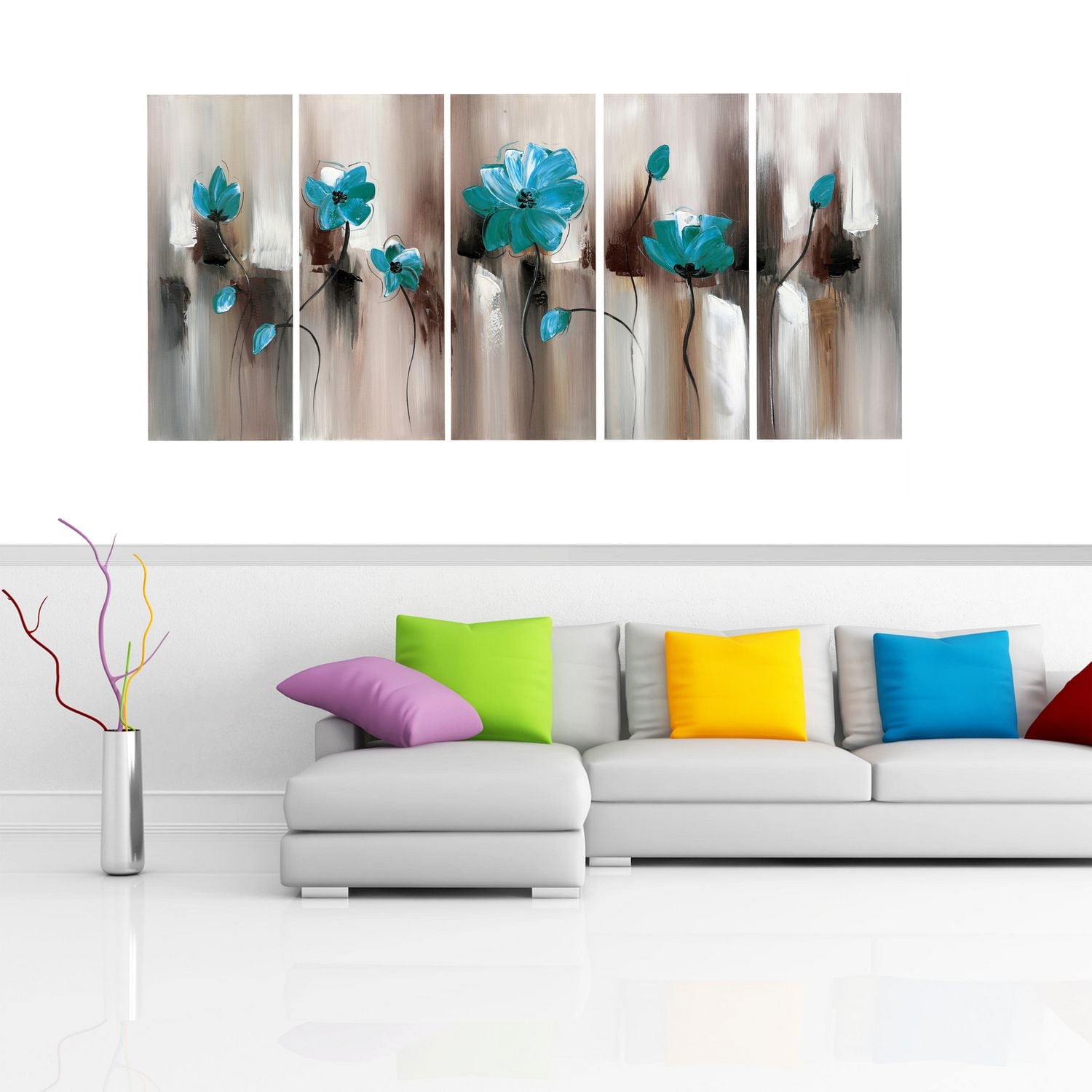 Design Art - Fleurs Verte émeraude- Toile Tendue