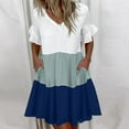 thumbnail image 2 of Fridja Femmes Casual V-Cou Manches Courtes Été Couleur Unie Robe de Poche, 2 of 4