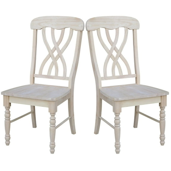 International Concepts Solid Wood Lattice Back Dining Chairs, Set of 2 - Unfinished