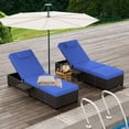 thumbnail image 1 of OUTWIND Lounge Chair Outdoor Set of 2, PE Rattan Lounge Chairs with 5 Level Adjustable Backrest & Side Tabletop, Comfort Cushions Patio Lounge Chair for Poolside Deck Balcony Backyard, Blue, 1 of 8
