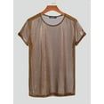 thumbnail image 3 of Men's Short Sleeve Transparent Metallic Glitter Tee Shirt Crew Neck Slim Top, 3 of 6