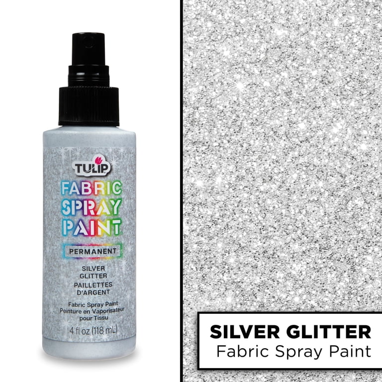 Tulip Fabric Spray Paint  Silver Glitter, 4 fl oz, Permanent Glitter  Fabric Paint for Clothes, Shoes & DIY Projects, Pump Nozzle for Spray Mist  & ...
