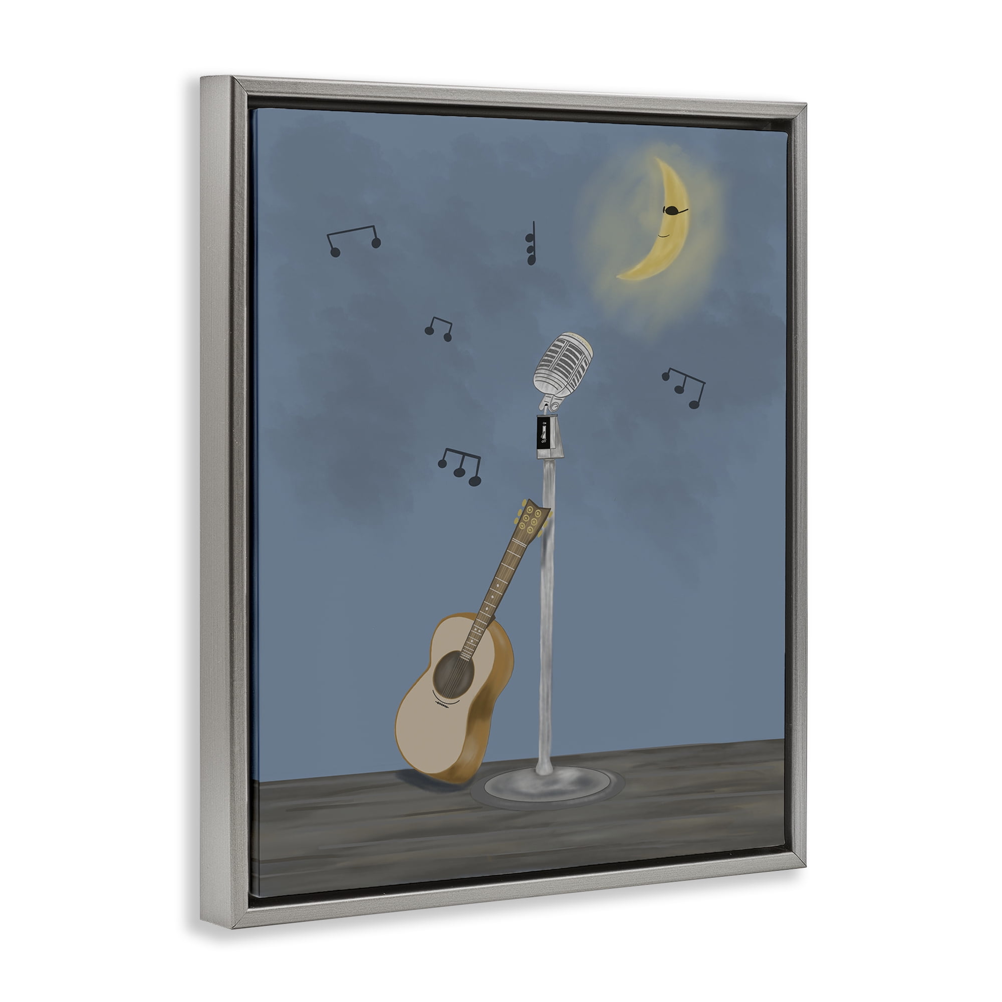Stupell Industries Music And Moon Stage Gray Framed Floater Canvas Wall Art, design by Leslie Hermosa