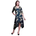 thumbnail image 1 of Bimba Robe Mi-Longue Classique en Coton Bleu à Imprimé Floral d'Oiseaux et de Magnolias à Manches Courtes avec Poches, Coupe Droite Asymétrique - X-Grand, 1 of 4