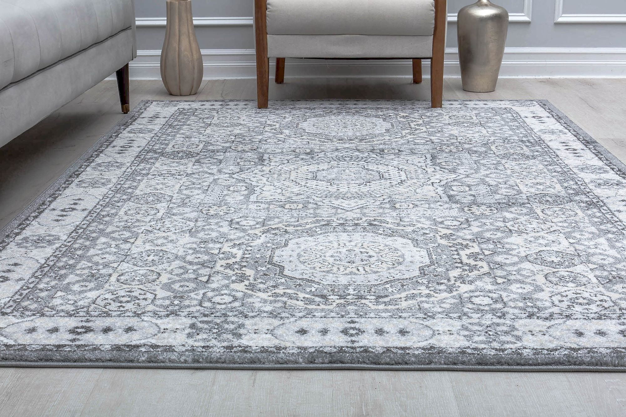Harper HY60H Ice Cube Silver Abstract Vintage Gray Area Rug, 8'0"X10'0"