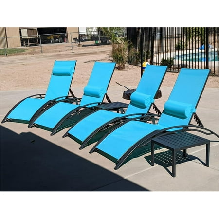 Frie Patio Chaise Lounge Sets of 4, Sunbathing Chair with Textilene Fabric, Outdoor Lounge Chair ...