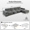 thumbnail image 2 of No Assembly Required 143.7" Modular Sectional 5-Seater Sofa Couch with Removable Ottoman, Grey Oversized Sofa with Tufted Cushions, DIY Free Combination for Living Room,Apartment,Office, 2 of 6
