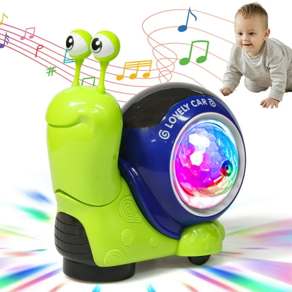 Baby Toddler Electric Luminous Snail Toy, New Baby Toddler Electric Snail Toy Cute Electronic Animal Crawl, Play Music, Light-Up Walking Dancing Moving Interactive Sensory Toy (Green)