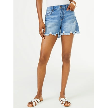 Scoop Women's Retro Boy Fray Hem Shorts