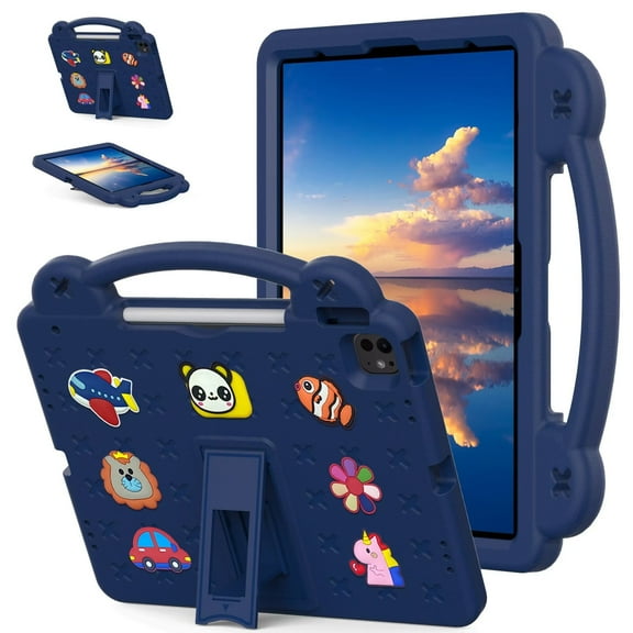 Case For iPad Pro 4th/5th/6th Generation 12.9 inch (2020, 2021, 2022)/Pro 13 M4 (2024)/Air 13 M2 (2024)/Air 13" M3 (2025) Cute Portable Kids Shockproof Cover With Stand and Pen Holder