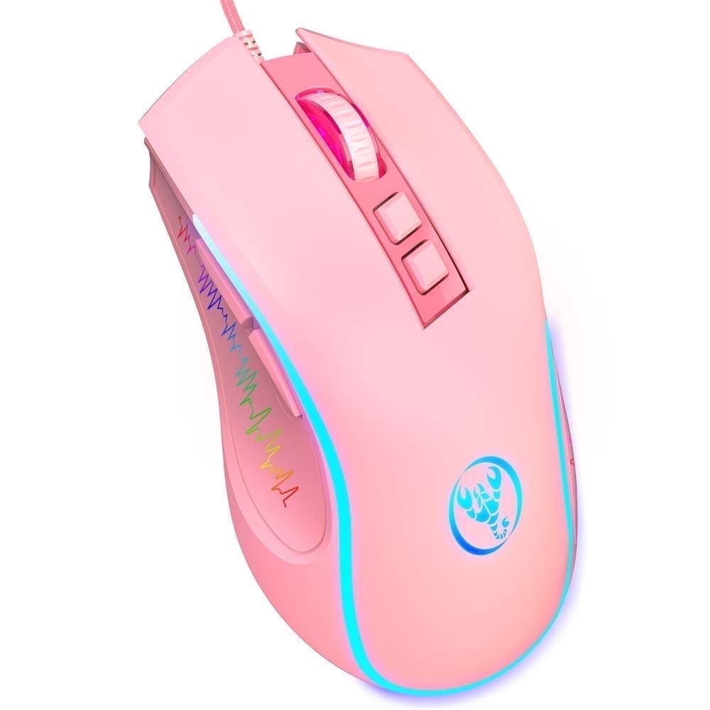Gaming Mouse Wired,USB Computer Mouse with 4 Adjustable DPI,7 Breathing Lights,6 Key Buttons,Ergonomic Optical Mice for PC,Laptop,Windows,Mac,Vista,Linux,Gamer-Pink