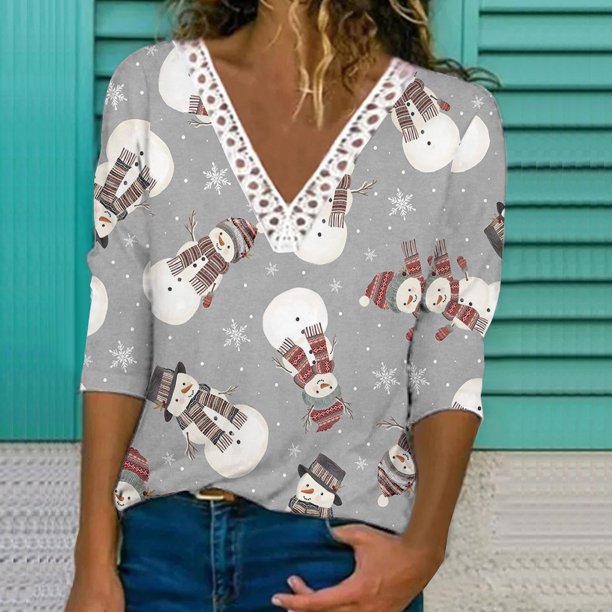 Pntutb Casual Mujer Cuello en V Verano Sexy Estampado Regular Mujer Manga larga top Pntutb Pntutb-2855