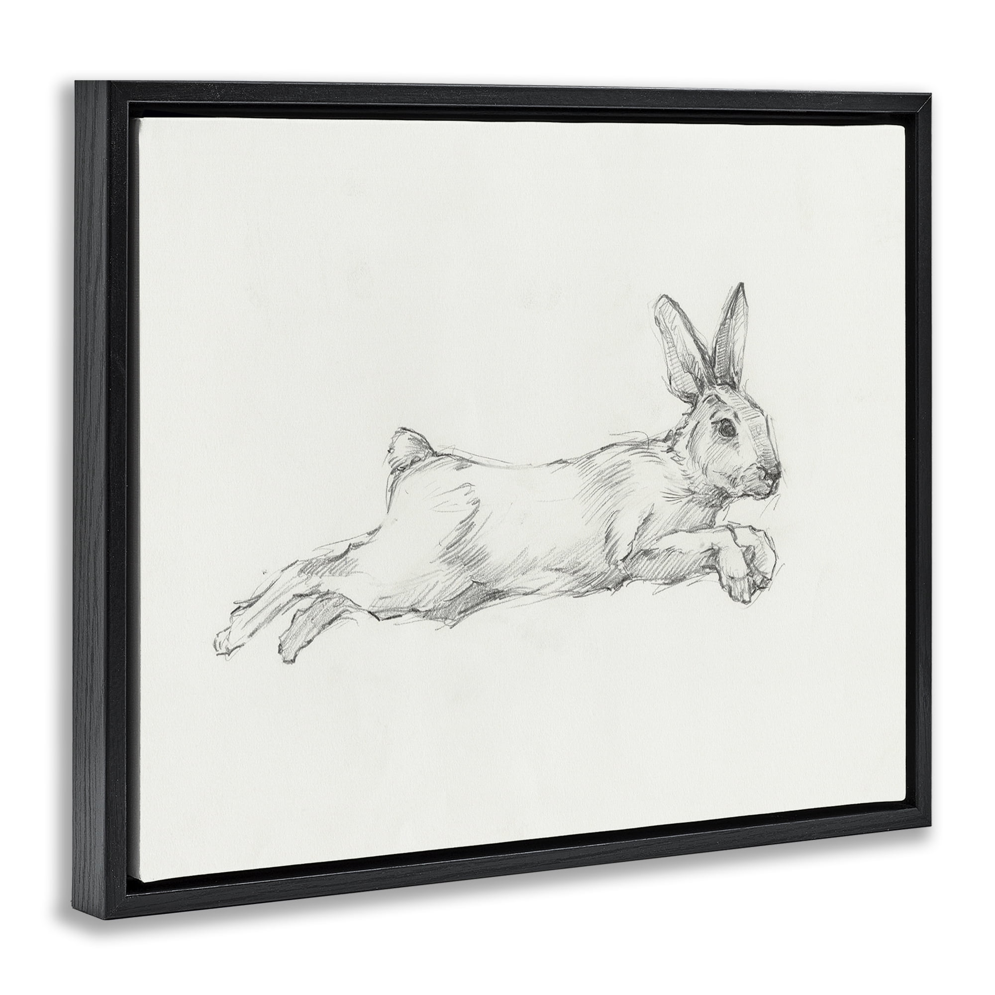 Stupell Industries Jumping Rabbit Sketch Animals & Insects Drawing Black Floater Framed Canvas Art Print Wall Art, 21 x 17