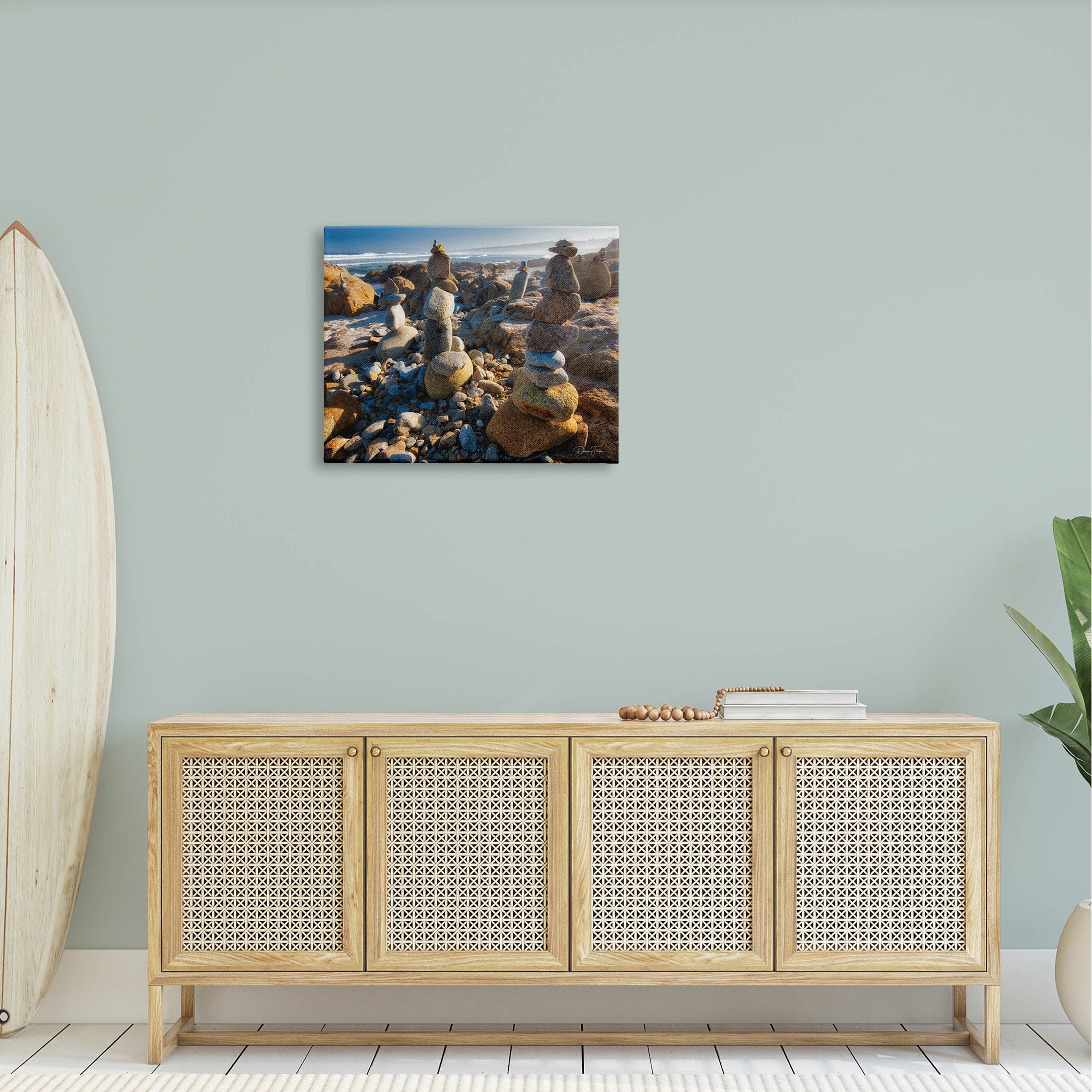 Stacked Pebbles Coastal Rocks Coastal Photograph Gallery Wrapped Canvas Print Wall Art