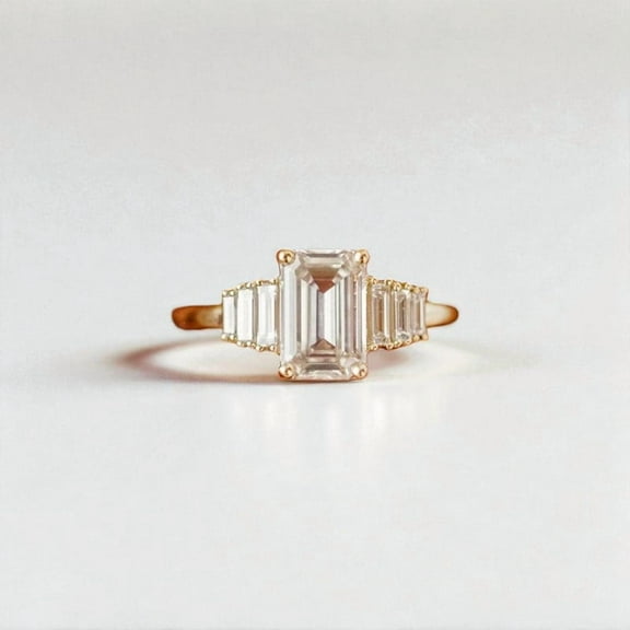 JEWELSBYASAILOR 2 CT Emerald Cut Moissanite Engagement Ring, Hidden Halo Ring, Anniversary Promise Ring, Travel Ring Solid Gold Ring, Diamond Simulant Ring