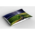thumbnail image 2 of Nature Pillow Sham Set of 2, Summer Storm About to Appear with on the Field Solar Beams Energy Theme, Quality Microfiber Bedding Item for All Seasons, 26" x 20", Green Blue, by Ambesonne, 2 of 3