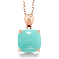 Gem Stone King 18K Rose Gold Plated Silver 10MM Cabochon Cut Square Amazonite Pendant Necklace for Women with 18 inches Chain