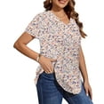 thumbnail image 4 of MOSHU Plus Size T-shirts for Women V Neck Summer Tunic Tops Floral Print Curved Hem Women Shirts, 4 of 6